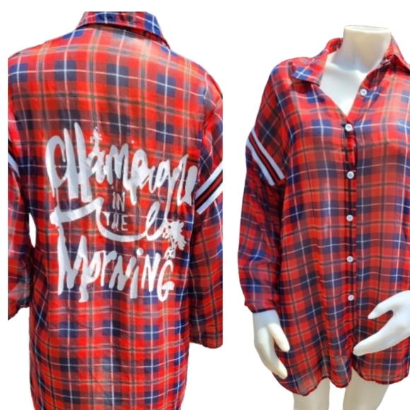 Oversized Sheer‎ Plaid Graphic button down M-XXL..Likely vintage - Picture 1 of 13